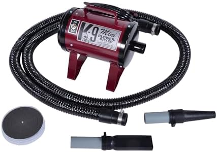 Electric Cleaner Company ECC Mini K-9 High-Velocity Dog Dryer – Portable Pet Blow Dryer with 2 Speeds, 10' Hose & Tips, Burgundy