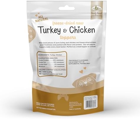 Fieldcrest Farms Freeze-Dried Raw Turkey & Chicken Dog Food Toppers or Treats, All Natural Real Ingredients, No Additives or Fillers, Protein & Flavor Boost, 12 oz