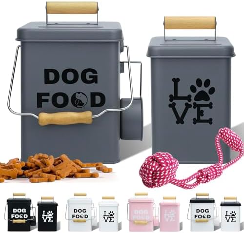 Dog Food Storage Container Set of 2 Dog Treat Container with Airtight Lids Dog, Metal, Grey