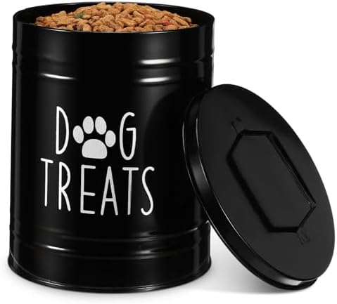 STOBAZA Metal Dog Food Storage Container with Airtight Lid Compact Pet Food Organizer for, iron, Black