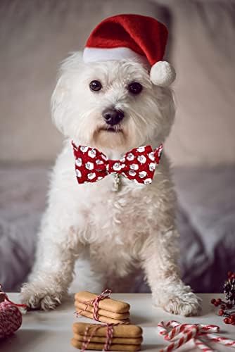 Lionet Paws Christmas Dog Collar with Bowtie, Dog Bowtie Collar with Metal Buckle for Dogs and Cats, Adjustable Comfortable Dog Collar Girl Boy Gift Santa Claus, S, Neck 10-16 in