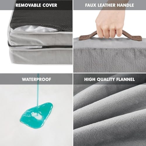 Friends Forever Orthopedic Dog Bed for Medium Dogs, Waterproof Memory Foam Dog Sofa Bed M with Removable Washable Cover, Ally Grey, 28x23x6.5
