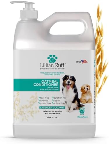 Lillian Ruff PRO Formula Oatmeal Dog Conditioner - Nourishing & Calming Relief for Allergies & Sensitive Skin - Detangles, Softens & Adds Shine with Oatmeal, Coconut Oil & Lavender - USA (Gallon+Pump)