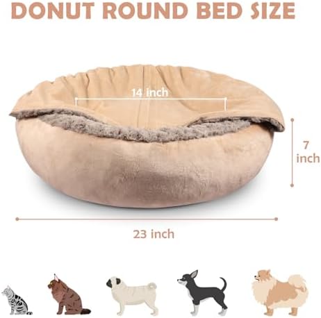 JOEJOY Small Calming Donut Dog Burrow Cave Bed, 23"