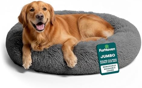 FurHaven Calming Donut Dog Bed, 45", Jumbo/XL, Gray