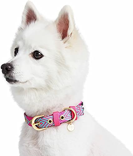 Blueberry Pet Southwestern Tribal Lozenges French Pink Adjustable Dog Collar with Metal Buckle, Neck 17-20.5", for Large Breed