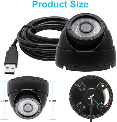 2MP USB Camera H.264 1080P Webcam Day Night Vision Indoor Outdoor Dome Webcamera 0.01LUX Low Illumination Home Security Camera with 24pcs IR LED for Windows Mac Linux Android