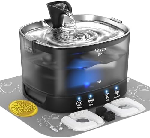 Veken 85oz/2.5L Cordless Cat Water Fountain for Cats, 85oz, Black