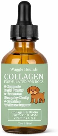 Waggle Hounds 9 in 1 Liquid Collagen for Dogs, Coat & Joint Support with Collagen, Hyaluronic Acid, Turmeric & Vitamins C & E for Everyday Care