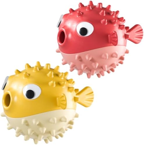 Dog Balls with Bell Sound, Interactive Dog Toys,Treat Dispensing Dog Toys, cat Toys Balls，Rubber Elastic Ball Toys for Small Medium Large Cat and Small Dogs (Yellow+red)