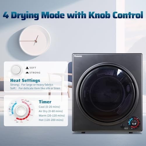 Portable Dryer for Laundry 3.5 cu.ft, 1500W Compact Dryer for Apartment, Front Load Laundry Dryer Machine with Stainless Steel Tub & 4 Automatic Drying Mode, RVs, Dorms, Black