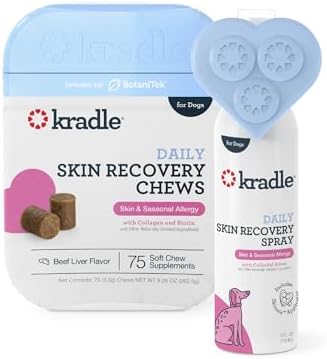 Kradle Skin Recovery Bundle for Dogs, 75 Chews and 4oz Anti-Itch Spray