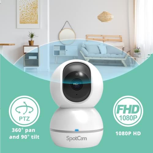 SpotCam Eva 2 Wireless Home Security Camera, 1080p FHD, Indoor, Night Vision, Two-Way Talk, Motion & Sound Alert, PTZ Pan/Tilt, Automatic Human Tracking, with Free Fulltime Cloud Recording
