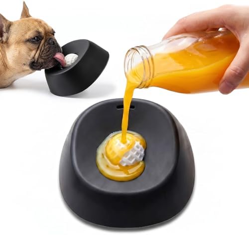 Dog Lick Bowl with Rolling Ball, Slow Feeder & Dog Enrichment Toy | Slows dogs' licking, protects their teeth, reduces bloat & restlessness. Holds ¾ cup. Food-grade rubber, rinses clean.