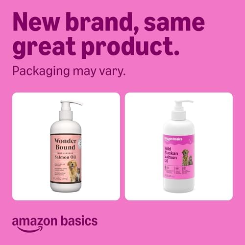 Amazon Basics Wild Alaskan Salmon Oil - Skin and Coat Support, Omega 3 Supplement for Dog and Cat, 8 fl oz (Previouly Wonder Bound)