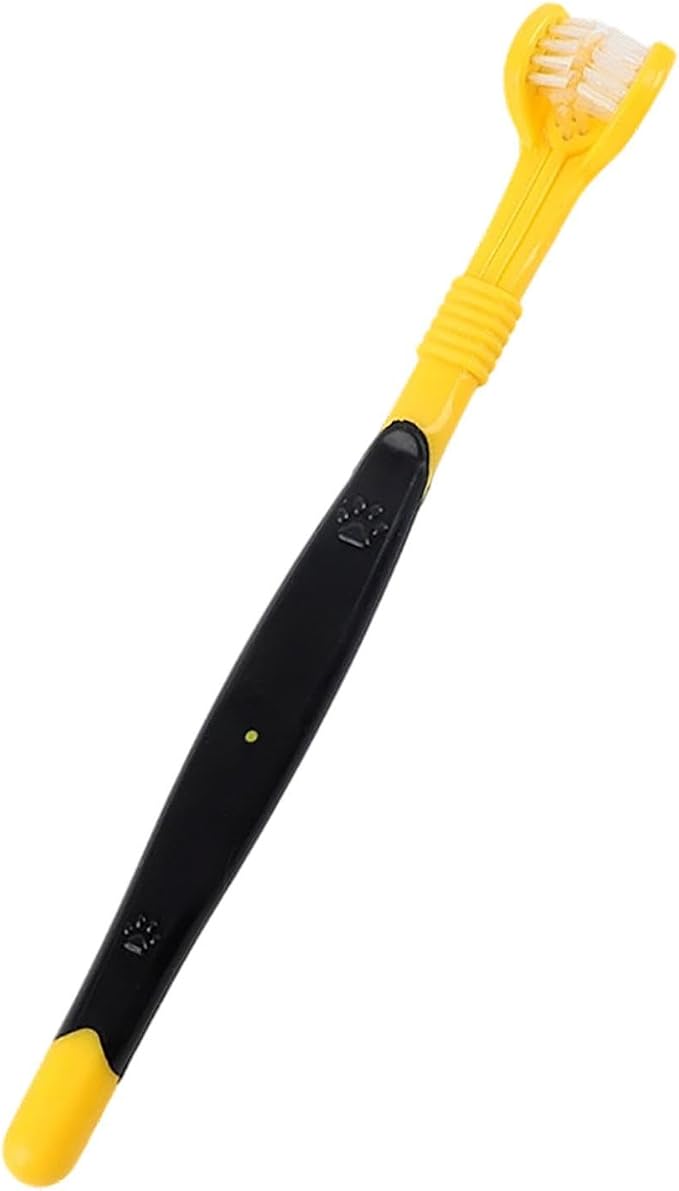 3 Sided Pet Toothbrush for Dogs&Cats, Dog Tooth Brush with Soft Bristles, Easy Teeth Cleaning & Dental Care, Removes Tartar & Bad Breath, Oral Care for Medium & Large Pets (Yellow*2)