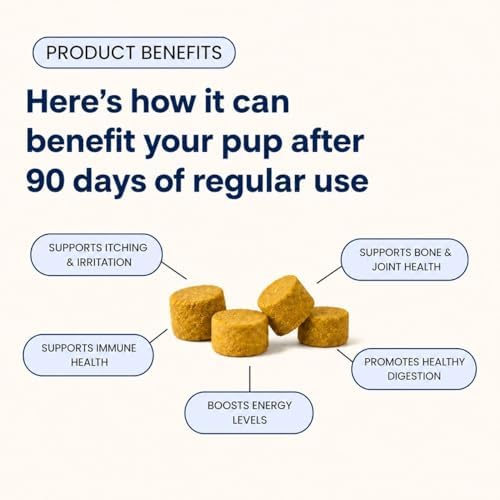 Multivitamin Daily Soft Chew Dog Supplement with Glucosamine, Probiotics, and Omega-3, Beef, Salmon, Chicken, and Peanut Butter Flavors, 30 Chews (Peanut Butter)