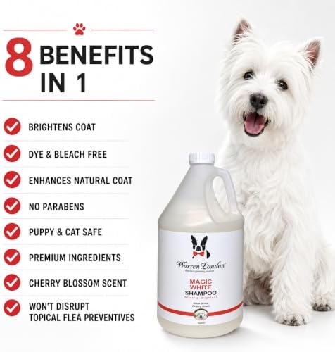 Warren London Magic Bright Whitening Dog Shampoo for White Coats, 1 Gallon