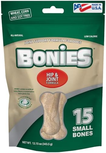 Bonies Natural Hip & Joint Formula Small-Sized Single Bone, Glucosamine & Omega Fatty Acids, Fresh Breath, Clean Teeth, Low Calories, Chicken Flavor, Small Dogs, 20 Bones