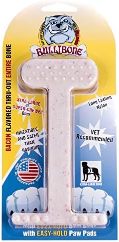 Bullibone Nylon Dog Chew Toy for Aggressive Chewers - Dental Hygiene Bone with Bacon Flavor, Durable Tough Chew Toys for Extra Large Dogs, Indestructible Dog Bone - Single