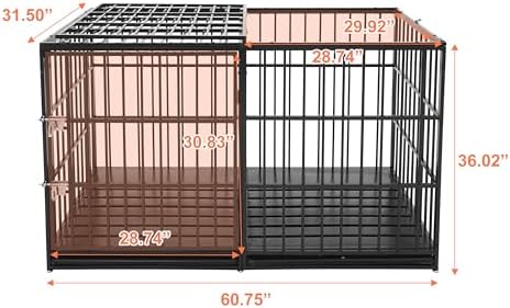 60 Inch Heavy Duty Dog Crate Cage with Cushion, Indestructible Escape Proof Large Metal Dog Kennel Furniture for Small Medium Large Dogs, Indoor High Anxiety Pets Crate with 2 Door and Removable Tray