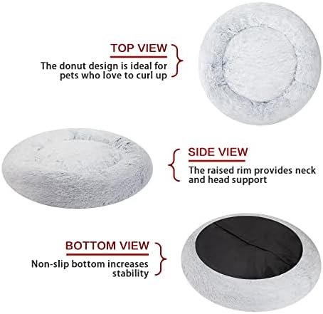 Bedfolks Calming Fluffy Donut Dog Bed for Small Dogs,Light Blue, 23" Round