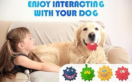 4Pcs Squeaky Dog Toys Set - Non-Toxic Natural Latex Rubber Balls with Oinking for Large, Medium, Small Dogs - Durable Decorative Cute Faces for Fun