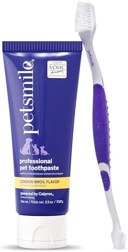 Petsmile Pet Teeth Brushing Kit, Toothpaste + Brush, London Broil 2.5 Oz | Toothpaste + 45° Patented Toothbrush, VOHC Accepted, Calprox® Powered, 4-Month Supply, Human-Grade, Clinically Proven