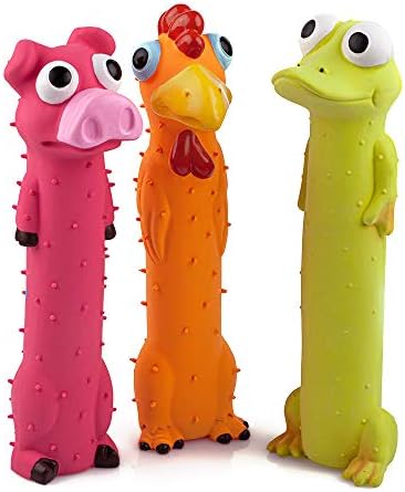 CHIWAVA 3PCS 9" Squeaky Latex Dog Toy Standing Stick Animal for Medium Dogs | Puppy Fetch Interactive Play for Small Medium Dog,Indoor & Outdoor Training Toys,Assorted Colors