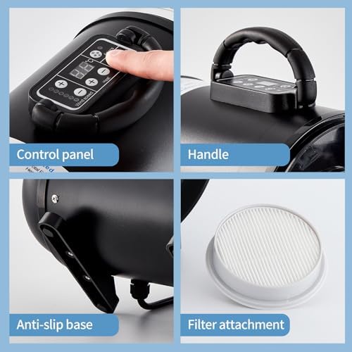 UNICOO Pet Dryer & Grooming Vacuum with Adjustable Speed & Temperature Control, Low Noise, 4 Nozzles, 1850 Watts, Blow Dry & Vacuum Functions for Dogs (Matte Black)