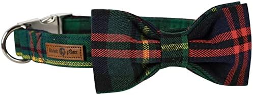 Lionet Paws Christmas Dog Collar with Bowtie Durable Adjustable Handmade Comfortable Bow Tie Dog Collar Green with Metal Buckle for Medium Dogs,Girl Boy,Party,Festival,Holiday Style,Neck 13.5-22in