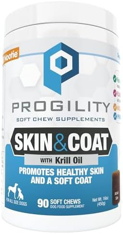 Progility Skin & Coat Supplement for Dogs with Krill Oil, Easy to Feed