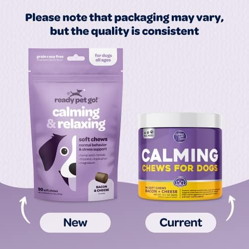 Ready Pet Go! Omega 3 + Calming Chews for Dogs | Helps with Dog Anxiety, Separation & Barking | Fish Oil for Dog Shedding, Skin Allergy, Itch Relief | 90 Chews Each