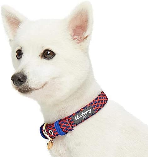 Blueberry Pet Diamond Pattern Adjustable Neoprene Padded Dog Collar with Metal Buckle - True Red, Neck 9-12.5", for Small Breed