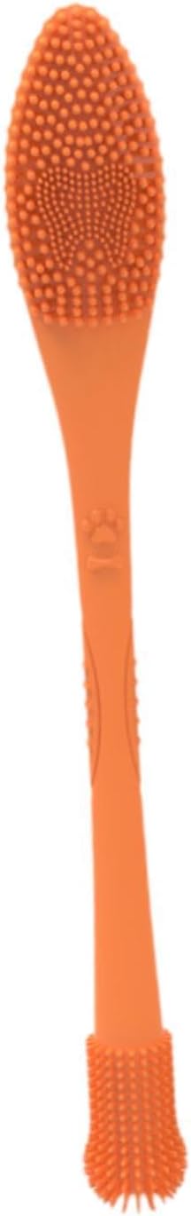 Pet Toothbrush Silicone Double Headed 360 Degree Cleaning Soft Bristles Easy to Handle Ergonomic Grip Suitable for Dog Home Use, Orange