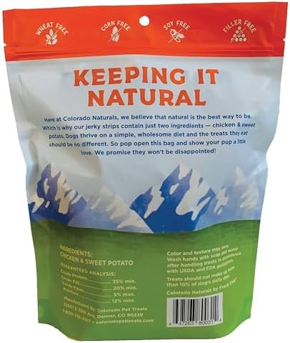 Colorado Naturals Chicken & Sweet Potato Jerky Strips Dog Treats, 16 oz – All-Natural, Made in USA, No Fillers or Preservatives – Promote Bone and Joint Health