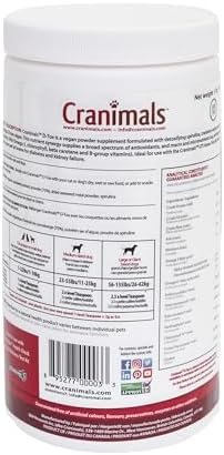 Cranimals D-Tox Daily Multivitamin for Dogs, Superfood Amino Acids, Antioxidants, DHA Fatty Acids, Vitamins E, B, D, Biotin, Minerals to Support Metabolic Function, Energy, Pet Wellness, Longevity
