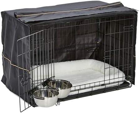 MidWest Homes for Pets Double Door iCrate Starter Kit, 30-inch Dog Crate Bundle for Medium Breeds, Includes Cage, Pet Bed, 2 Bowls and Privacy Cover