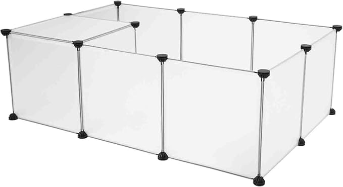 ABS & PP Plastic Pet Playpen with Metal Frame, DIY Expandable for Hedgehogs, Hamsters, Guinea Pigs & Rabbits, Easy Assembly with Included Mallet & Cable Connections, Puppy Kennel Crate Fence, White