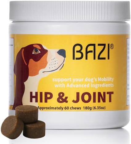 BAZI Hip & Joint Dog Chews – Glucosamine, Chondroitin, MSM, Turmeric & Collagen for Joint Health & Mobility – High-Potency Supplement for Dogs of All Breeds & Sizes – Active Lifestyle Support
