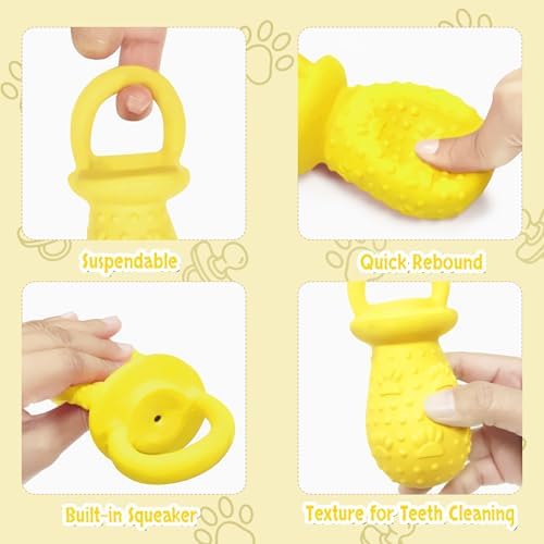 Latex Chew Dog Toys, Novelty Squeaky Pacifier Dog Toys, 5.2" Durable Pacifier Dog Chew Toys for Small and Medium Dogs(Yellow,1 Pcs)