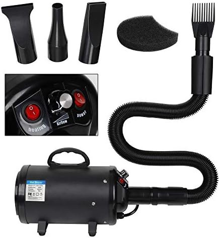 Dog Hair Dryer, 2400W Pet Grooming Dryer High Velocity Professional Blower with 4 Nozzles and 2 Filters, Adjustable Speed and Temperature Dog Hair Dryers, Black