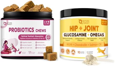 NATURE TARGET Glucosamine for Dogs Powder, Probiotics for Dogs Soft Chews