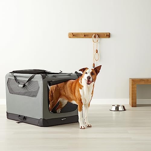 Amazon Basics Portable Folding Soft Pet Dog Crate Carrier Kennel for Large Dogs, Easy to Clean, 36 x 24 x 24 inches, Grey