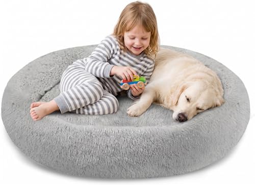SAVFOX Calming Donut Dog Bed, 54", Light Grey
