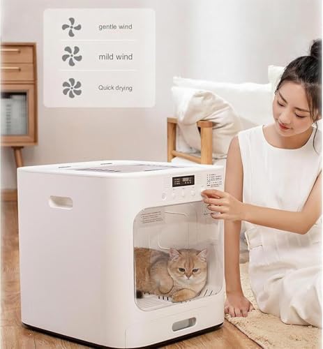 Ultra-Quiet Electric pet Hair Grooming Dryer, 60L Automatic pet Drying Box, 360° Circulation Blowing pet Dryer air Blower, Intelligent Temperature Control, 3 Wind speeds