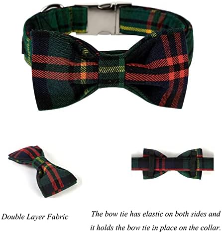 Lionet Paws Christmas Dog Collar with Bowtie Durable Adjustable Handmade Comfortable Bow Tie Dog Collar Cat Collar Green with Metal Buckle for XS Dogs Cats,Girl Boy,Festival,Holiday Style,Neck 8-12in