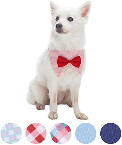 Blueberry Pet Modern Pink Plaid Adjustable Dog Bandana Collar with Bow Tie, Medium, Neck 14.5"-20"