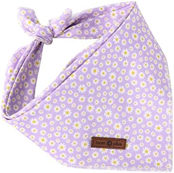 Lionet Paws Spring Daisy Dog Bandana Washable Cotton Handkerchief Scarf Triangle Purple Bandana for, Small (Pack of 1), Small, Purple