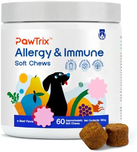 Dog Allergy Chews - Itch Relief, Paw Licking Remedy, Calming Aid, Seasonal Allergies Care, Immune Support with Probiotics - for Itchy & Dry Skin, Hot Spots & Itchy Ears - 60 Soft Chews